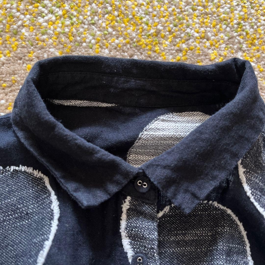 オニヴァ 麻混 リネン ロングシャツワンピース ゆったり アート風 羽織 デニム