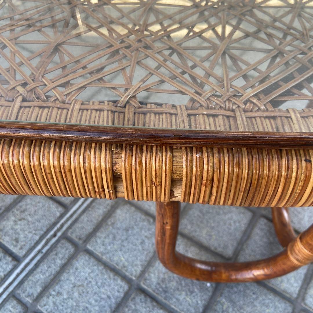 ラタン ガラステーブル 正方形