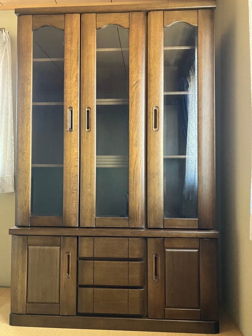 大容量　本棚 キャビネット 食器棚　木製 ガラス扉 大型 収納棚 幅127cm