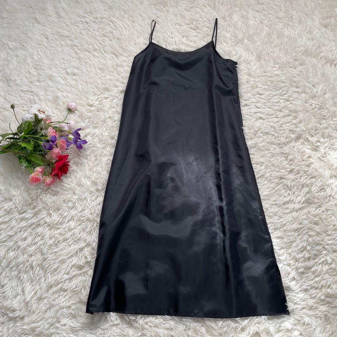 IENAイエナ　ヴィンテージブラックフラワー柄バックリボンロングワンピース