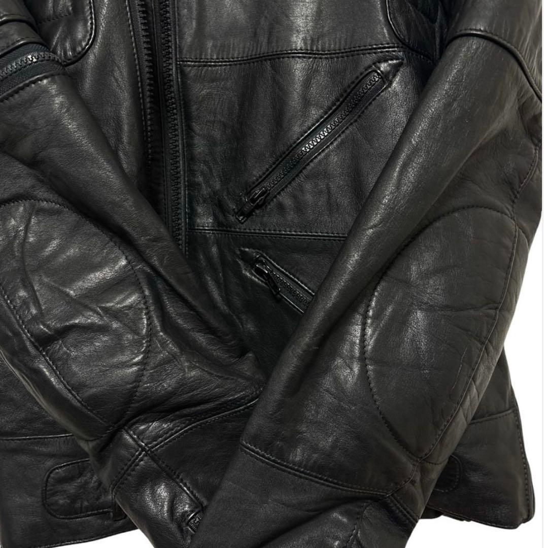 STEINMARK本革 パデッドライダースジャケト ベルト付き44