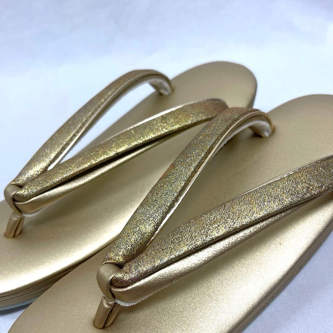 【高級和装小物】バッグと草履セット　紅白梅図　ゴールド