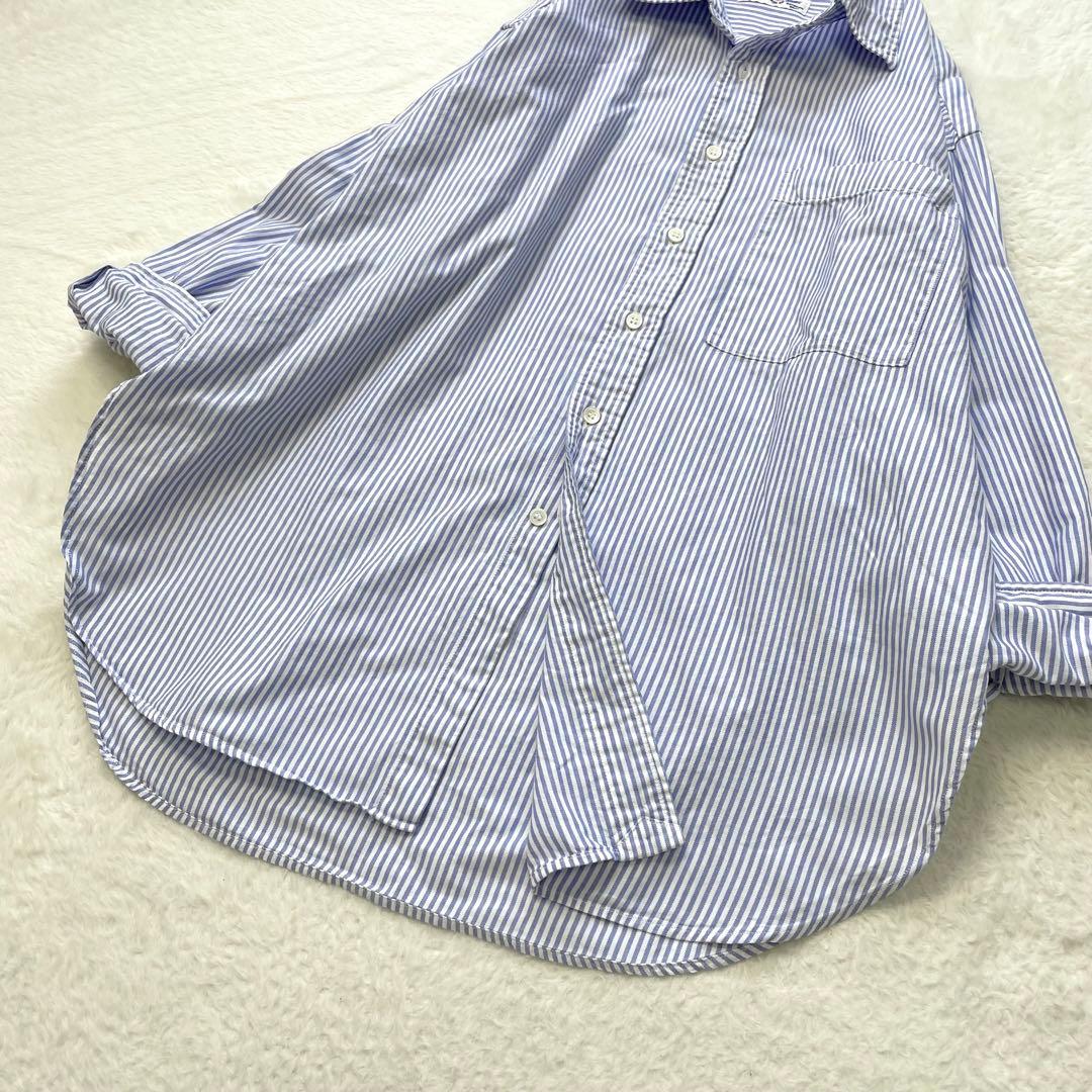 Spick & Span オックスルーズシャツ ブルー×ホワイト ストライプ