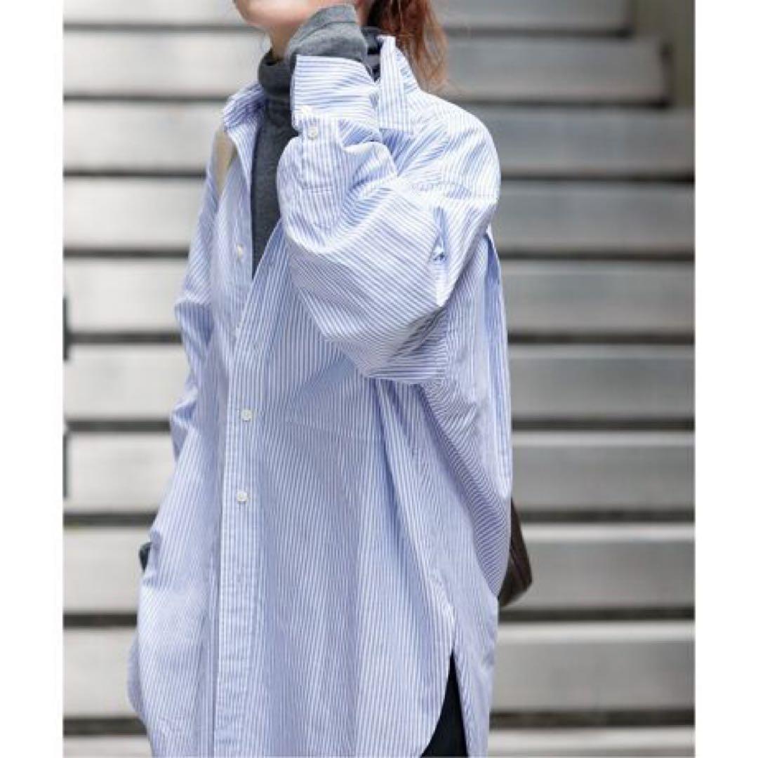 Spick & Span オックスルーズシャツ ブルー×ホワイト ストライプ