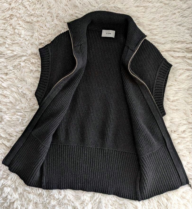 CLANE　ジップカラーニットベスト　ハイネック　ダブルジップ　黒　サイズ1