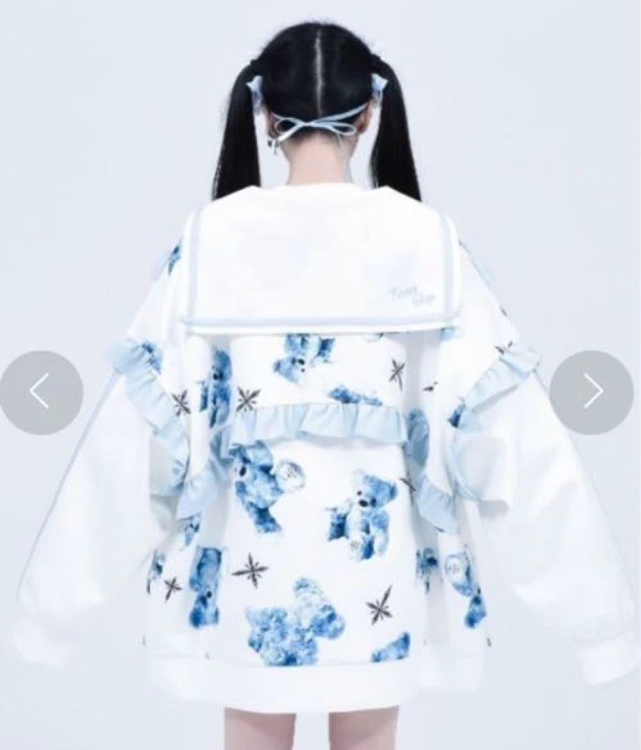 トラバストーキョー くま総柄セーラーカラーフリルトラックジャケット ホワイト