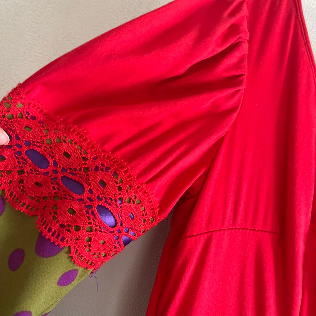 ソニアジョーンズ1点物　サイズ3フラメンコドレス 赤と緑のドット柄