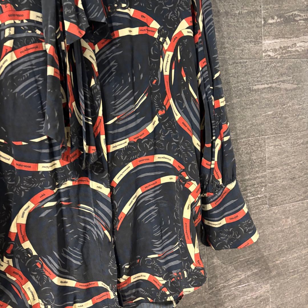 美品 rokh ロク　総柄　リボンタイブラウス　シルク100%