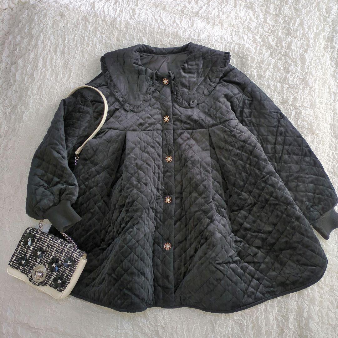 【極美品】 jumelle ジュメロ 黒 ミアキルティングコート フリル襟