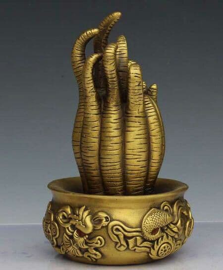 細工銅製  純銅仏手日進闘金集宝鉢  置物1