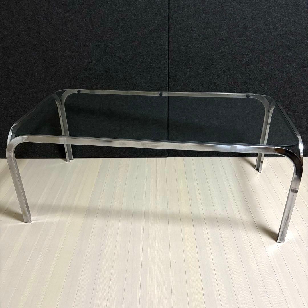 ミッドセンチュリー ガラステーブル　センターテーブル　アイアンフレーム