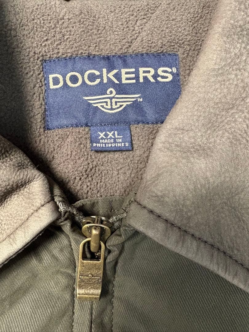 DOCKERSドッカーズナイロン×レザーフリースハリントンXXL襟レザー