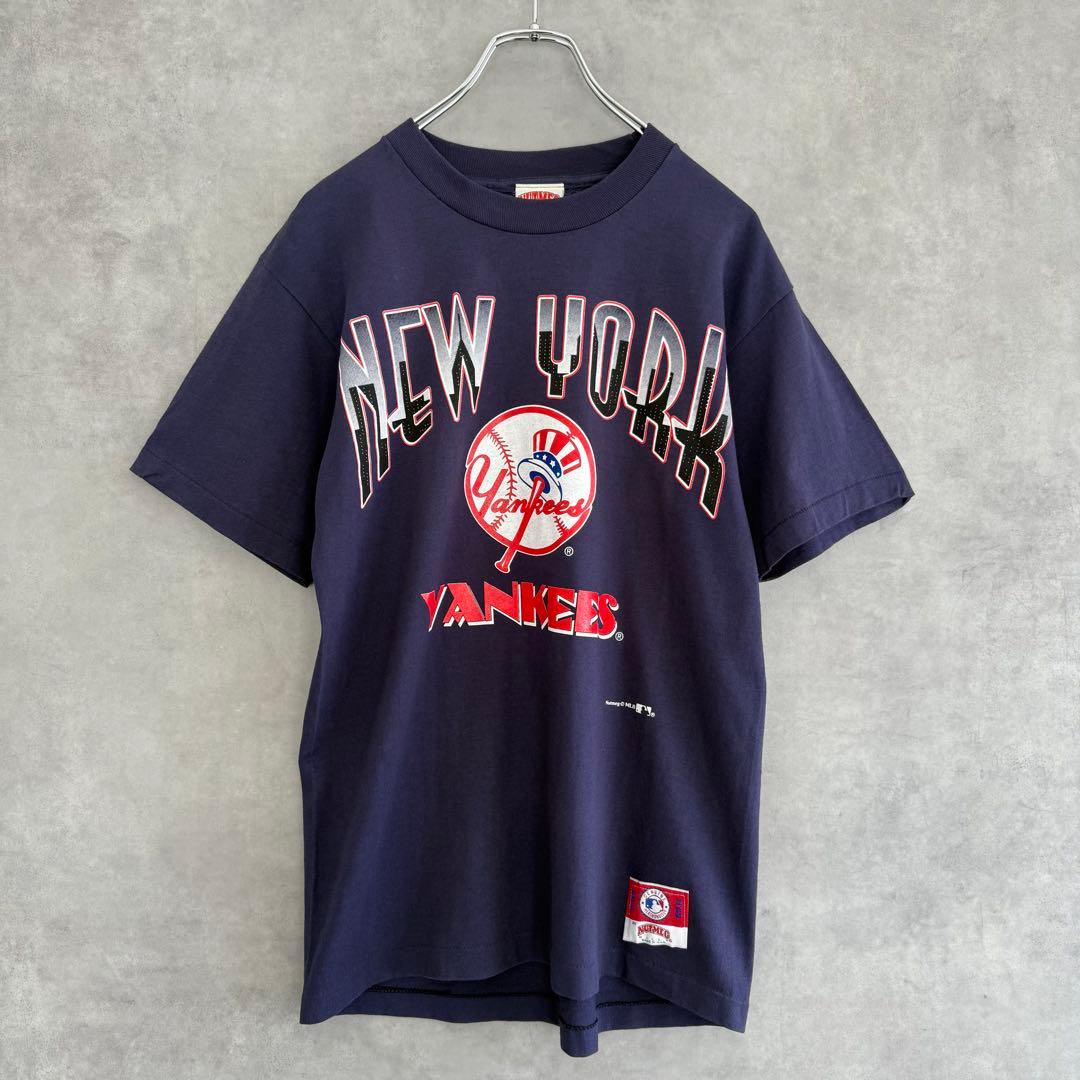 90s ナツメグ ニューヨーク・ヤンキース プリントTシャツ ネイビー M