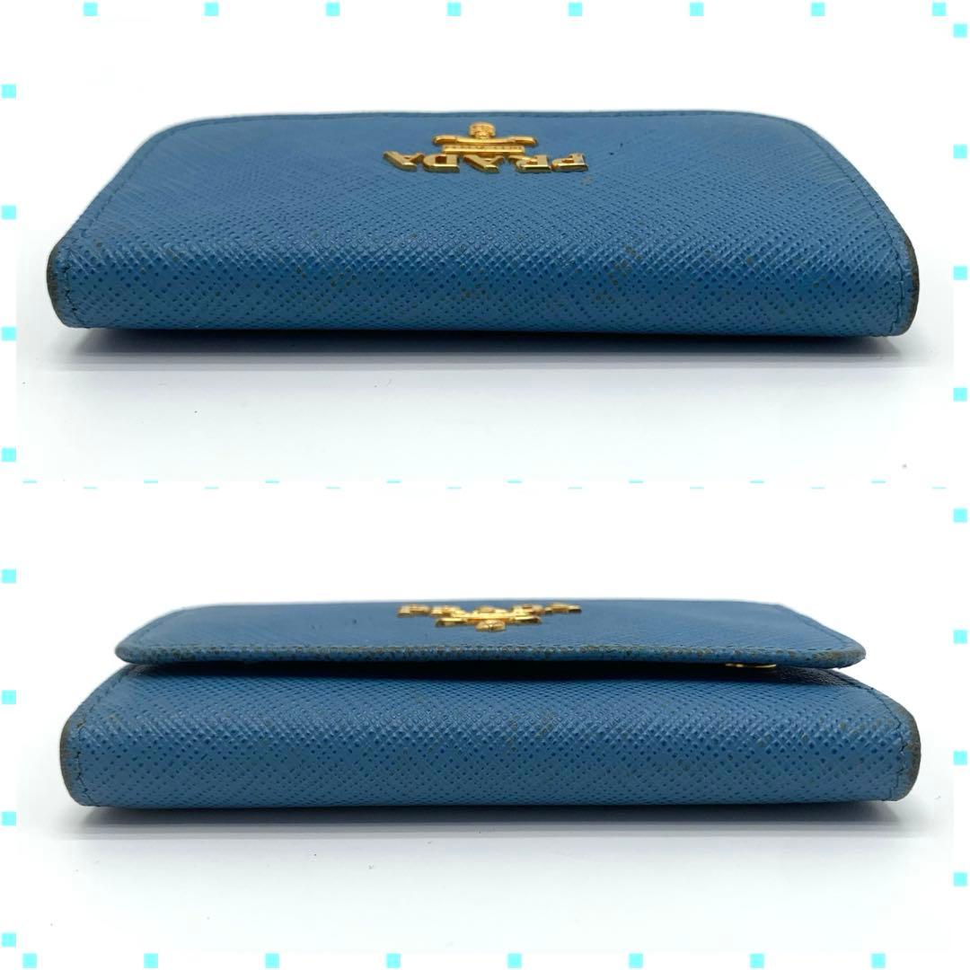 【箱付き】PRADA サフィアーノレザー 6連キーケース　ライトブルー 金ロゴ