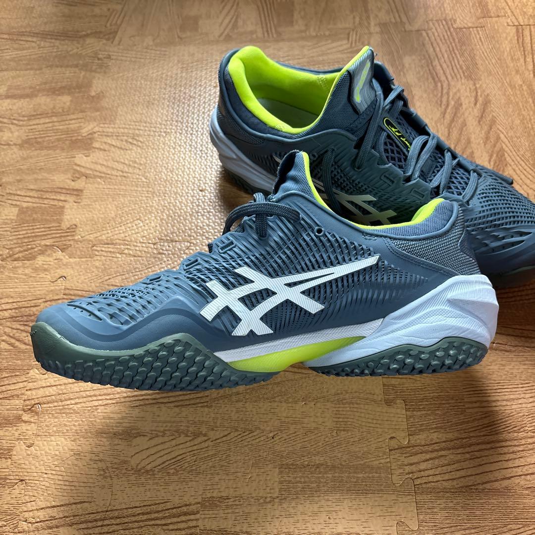 ASICS テニスシューズ グレー/ライム