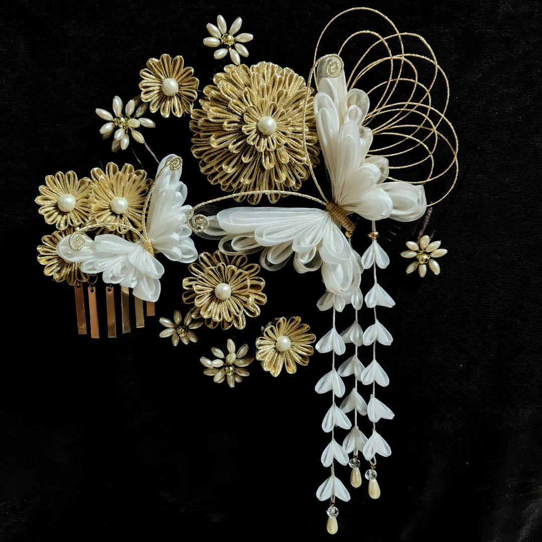 つまみ細工 髪飾り 蝶々 成人式 卒業式 結婚式 七五三 かんざし