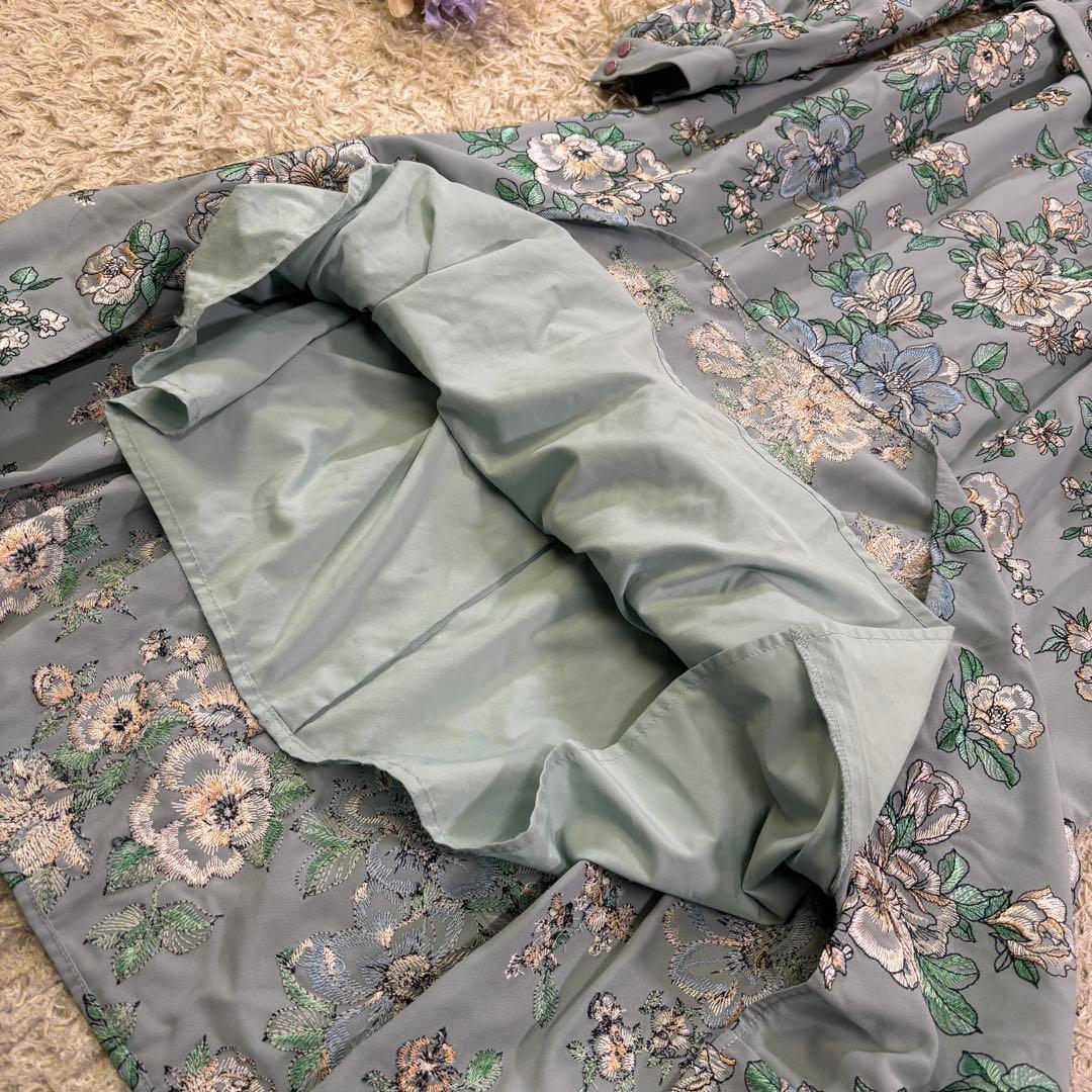 グレースコンチネンタル　花柄　総刺繍　ベルト　ボウタイ　フレア　ロングワンピース