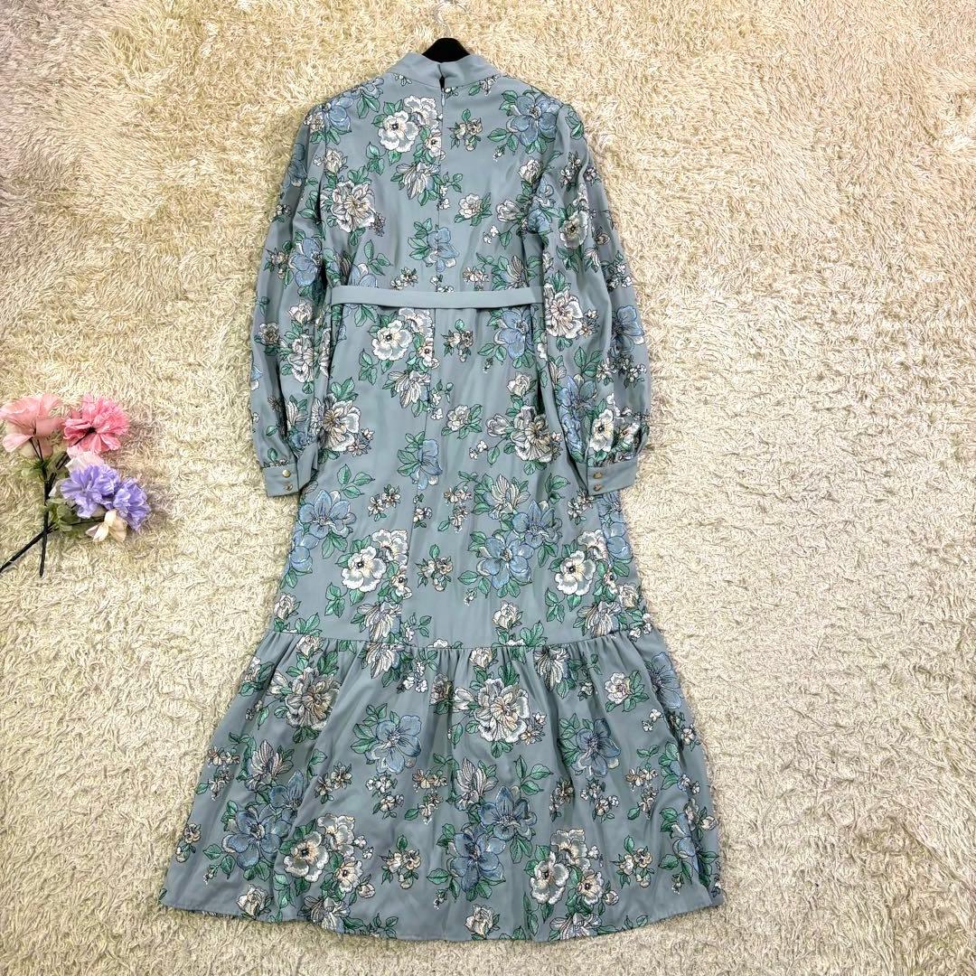 グレースコンチネンタル　花柄　総刺繍　ベルト　ボウタイ　フレア　ロングワンピース