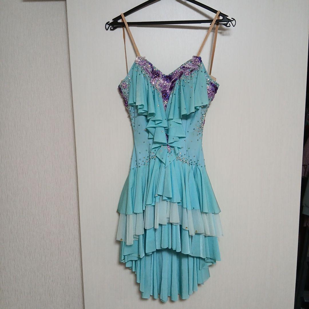社交ダンス ドレス 水色 フリル　ラテン衣装