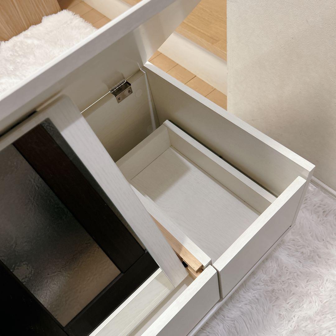 LOWYA ミラー付き ローテーブル ドレッサー 収納付き ホワイト