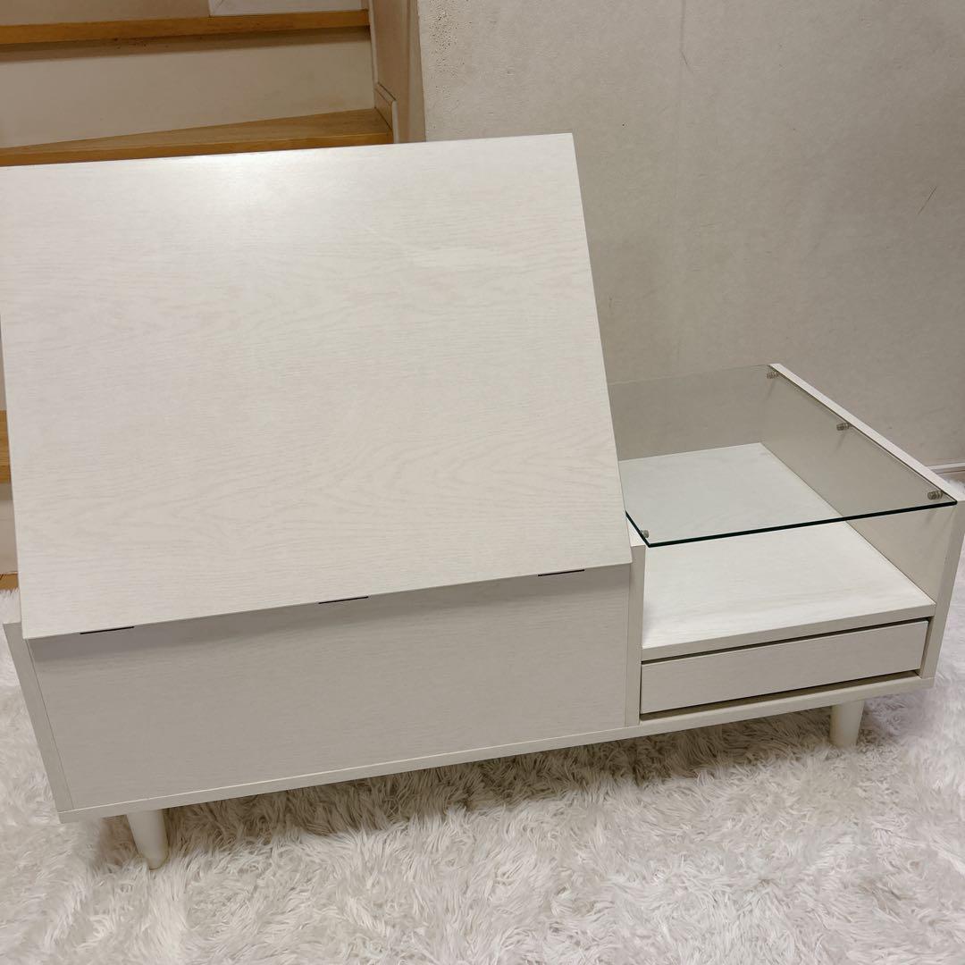 LOWYA ミラー付き ローテーブル ドレッサー 収納付き ホワイト