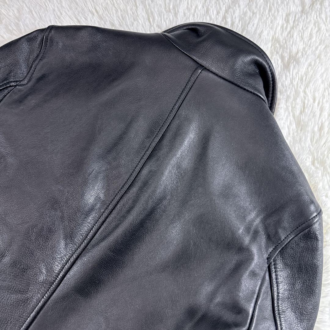 ナノユニバース カウレザー シングルライダースジャケット ブラック M 牛革