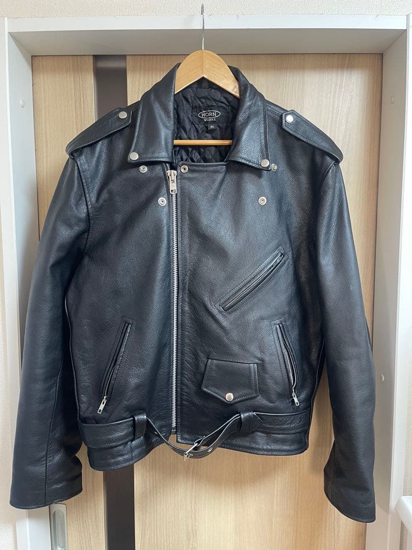 HORN WORKS ホーンワークス　ダブルライダースジャケット　黒　牛革　4L