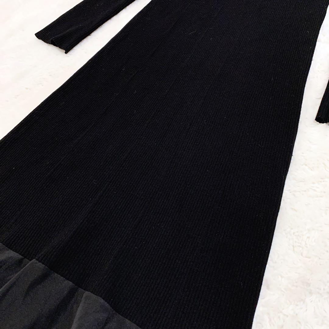 snidel スナイデル ビッグカラーコンビリブニットロングワンピース ブラック