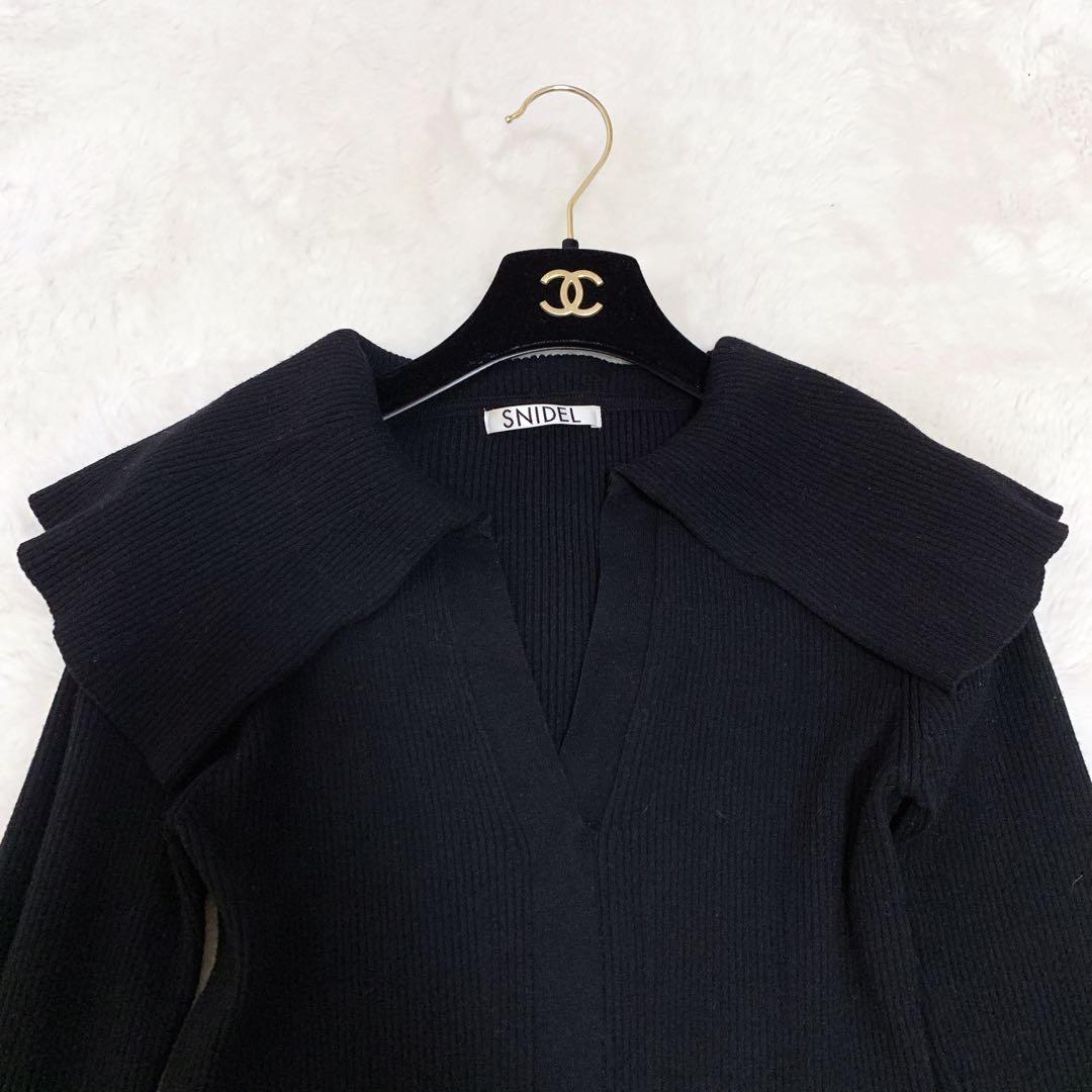 snidel スナイデル ビッグカラーコンビリブニットロングワンピース ブラック