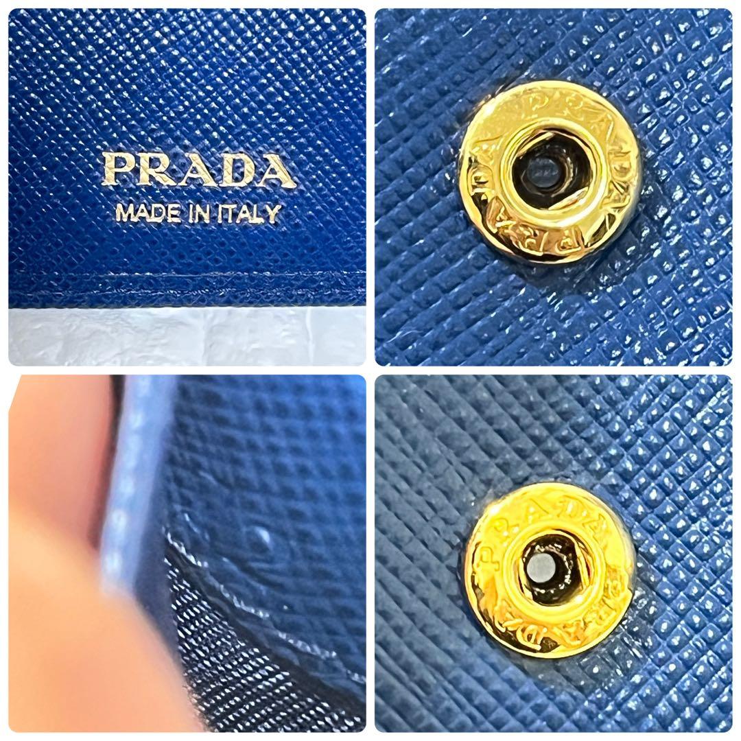 美品✨PRADA キーケース　フィオッコ　ネイビー　メタルロゴ　6連