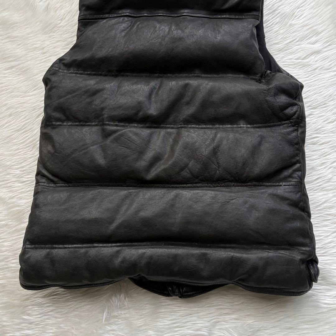 Blue Work ラムレザー ダウンベスト 黒 サイズ2 フード着脱可 本革