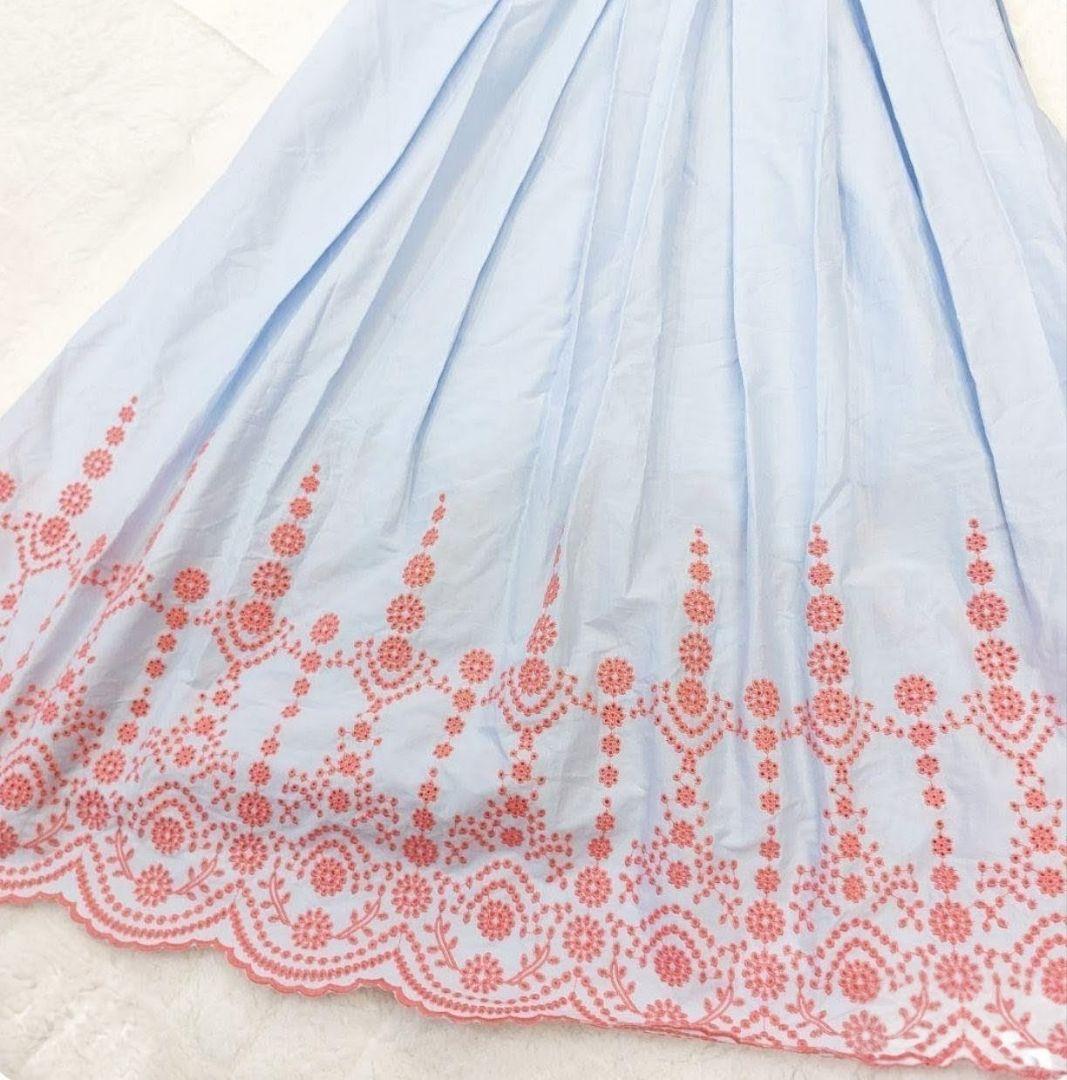 マックスマーラ　マックスコー　レース刺繍フレアワンピース　ロング　水色　ピンク