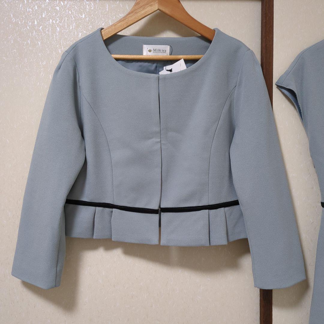 【新品】milk teaブルーグレー 授乳フォーマルワンピーススーツ2点М