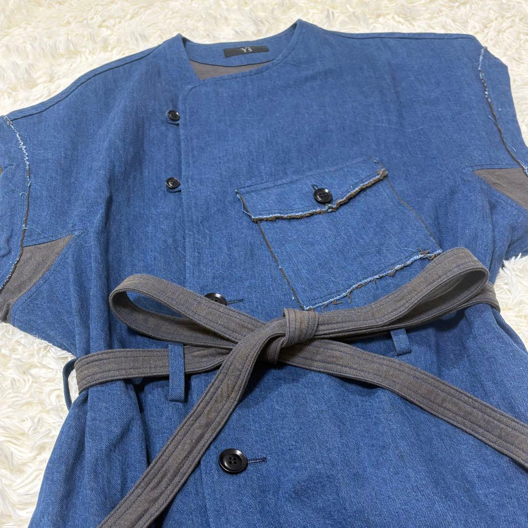 【タグ付き】　Y’s デニム　ロングワンピース ノースリーブ　S ベルト有り