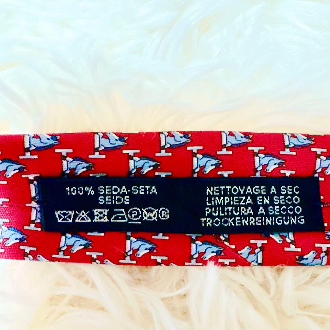 極美品】HERMES エルメス ネクタイ 馬 ホース 障害物 赤 レッド シルク