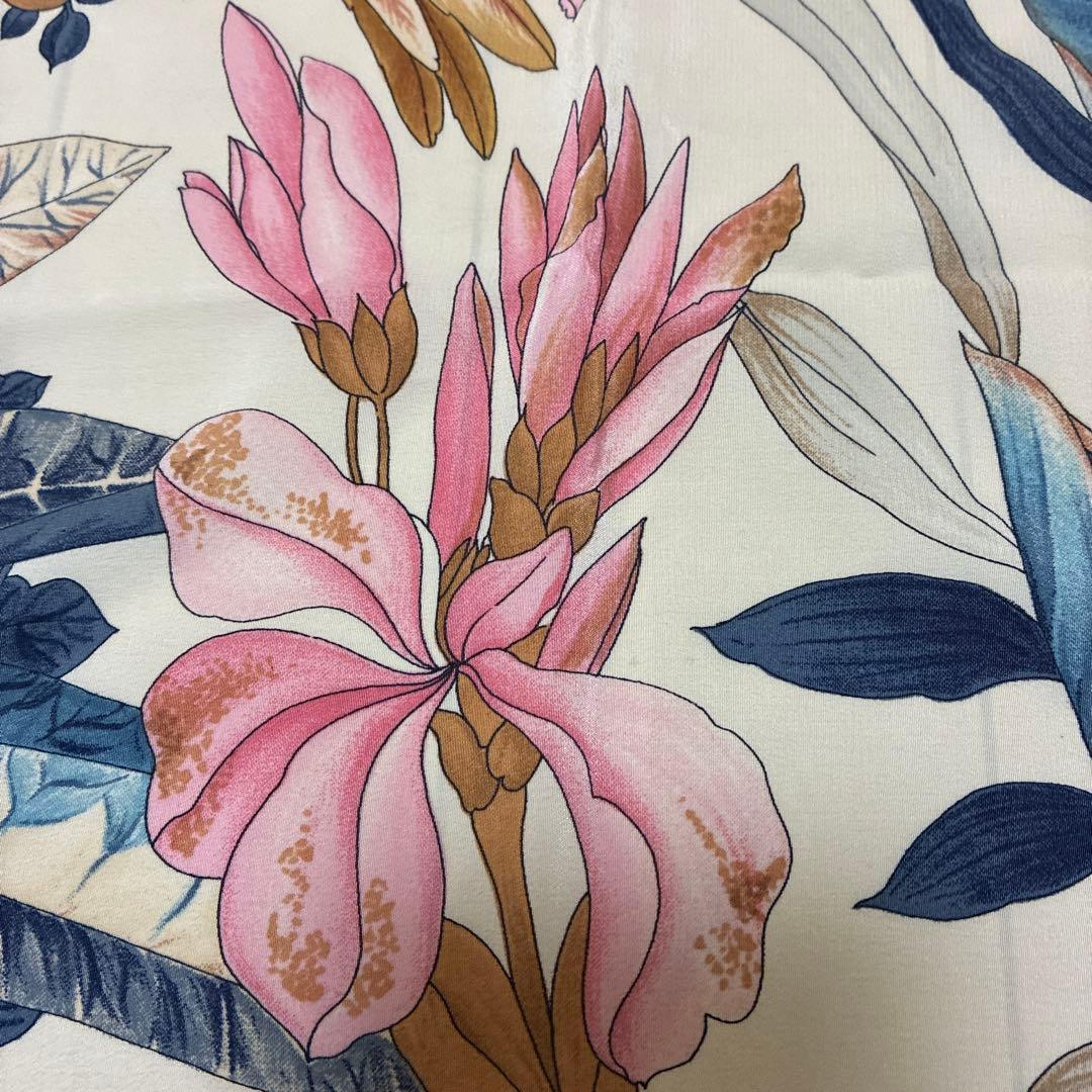 Christian Dior シルク　スカーフ 大判　総柄　花柄　鳥　イタリア製