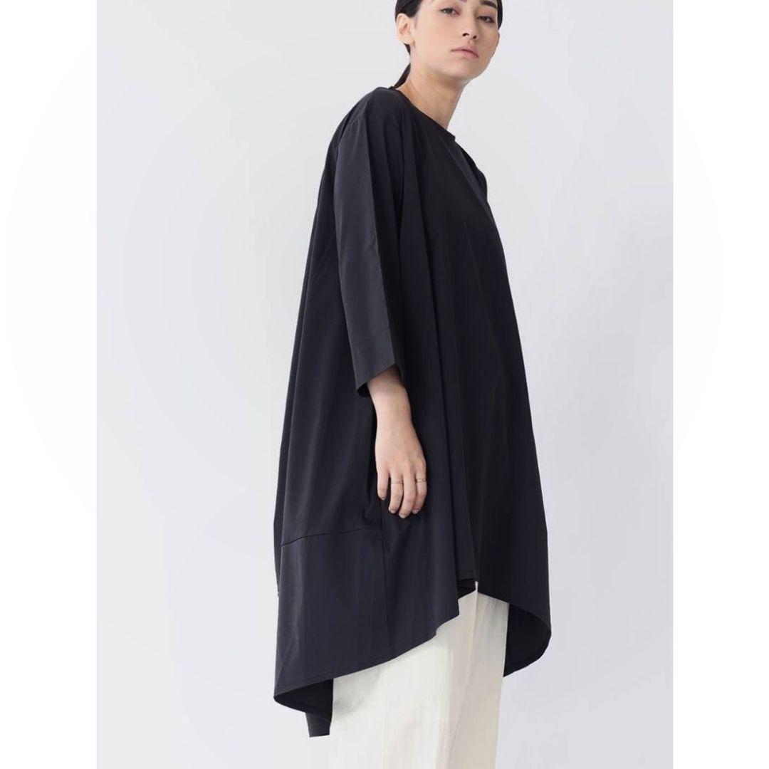 新品◎Aga／バックロング ヘムラインロングカットソー チュニック ブラック黒