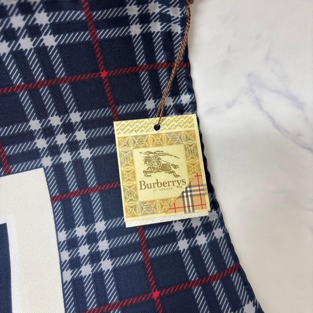 0325 バーバリー　スカーフ　王冠　チェック　ネイビー　未使用　タグ付き.