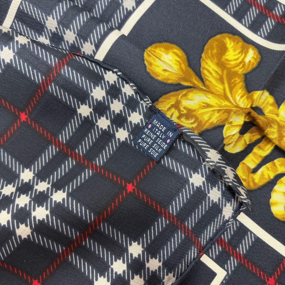 0325 バーバリー　スカーフ　王冠　チェック　ネイビー　未使用　タグ付き.