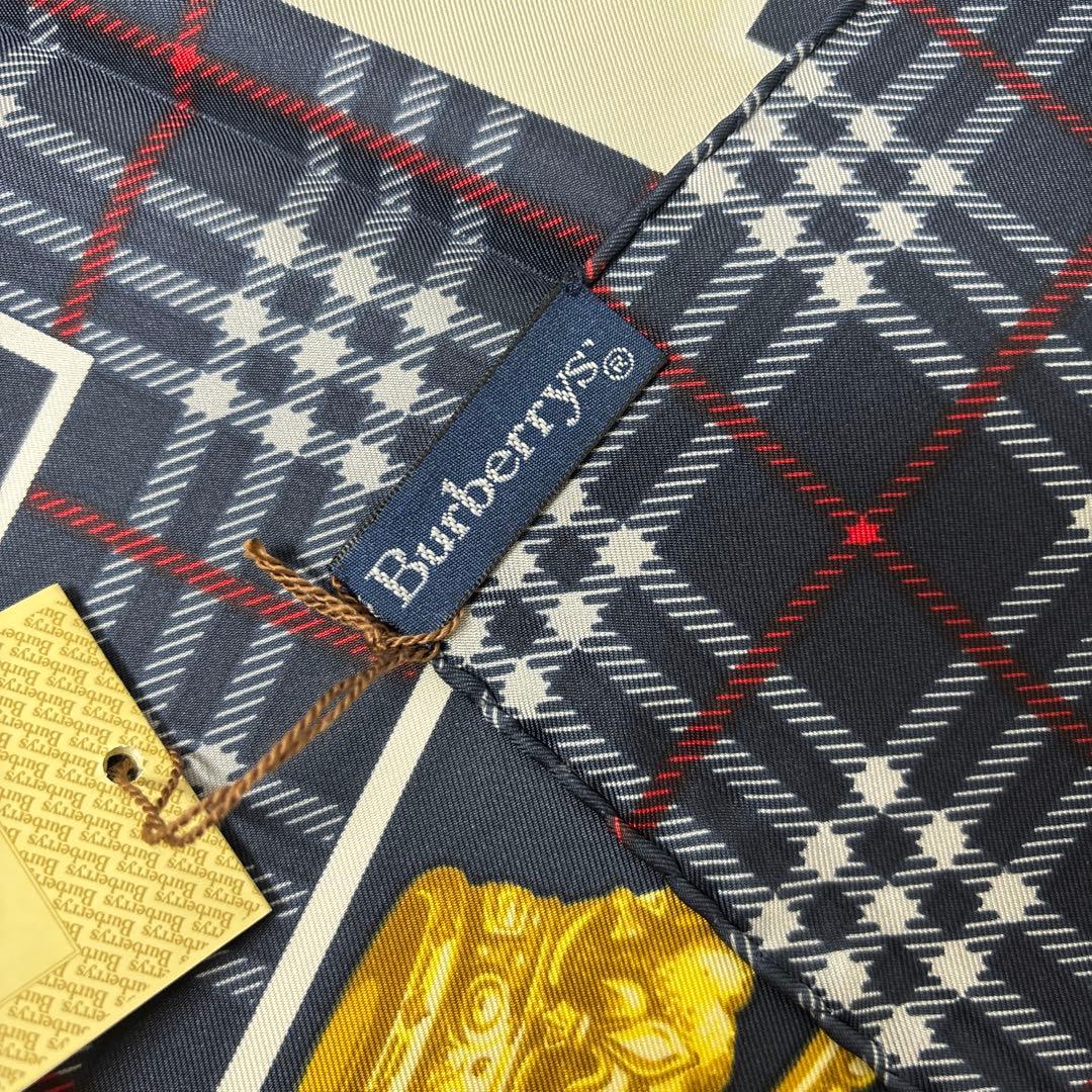 0325 バーバリー　スカーフ　王冠　チェック　ネイビー　未使用　タグ付き.