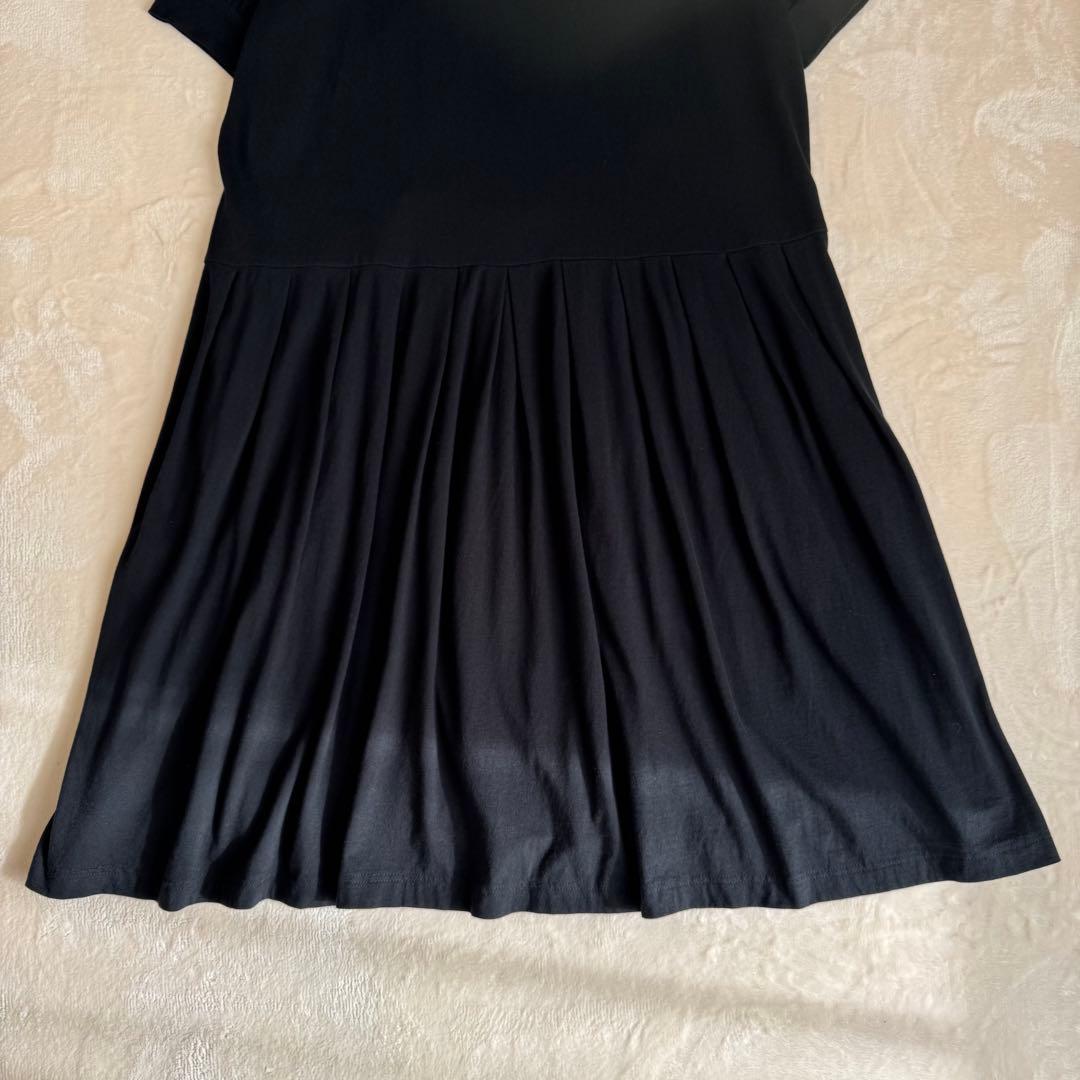 【美品】homspun ホームスパン 天竺ハイネック半袖ワンピース ブラック