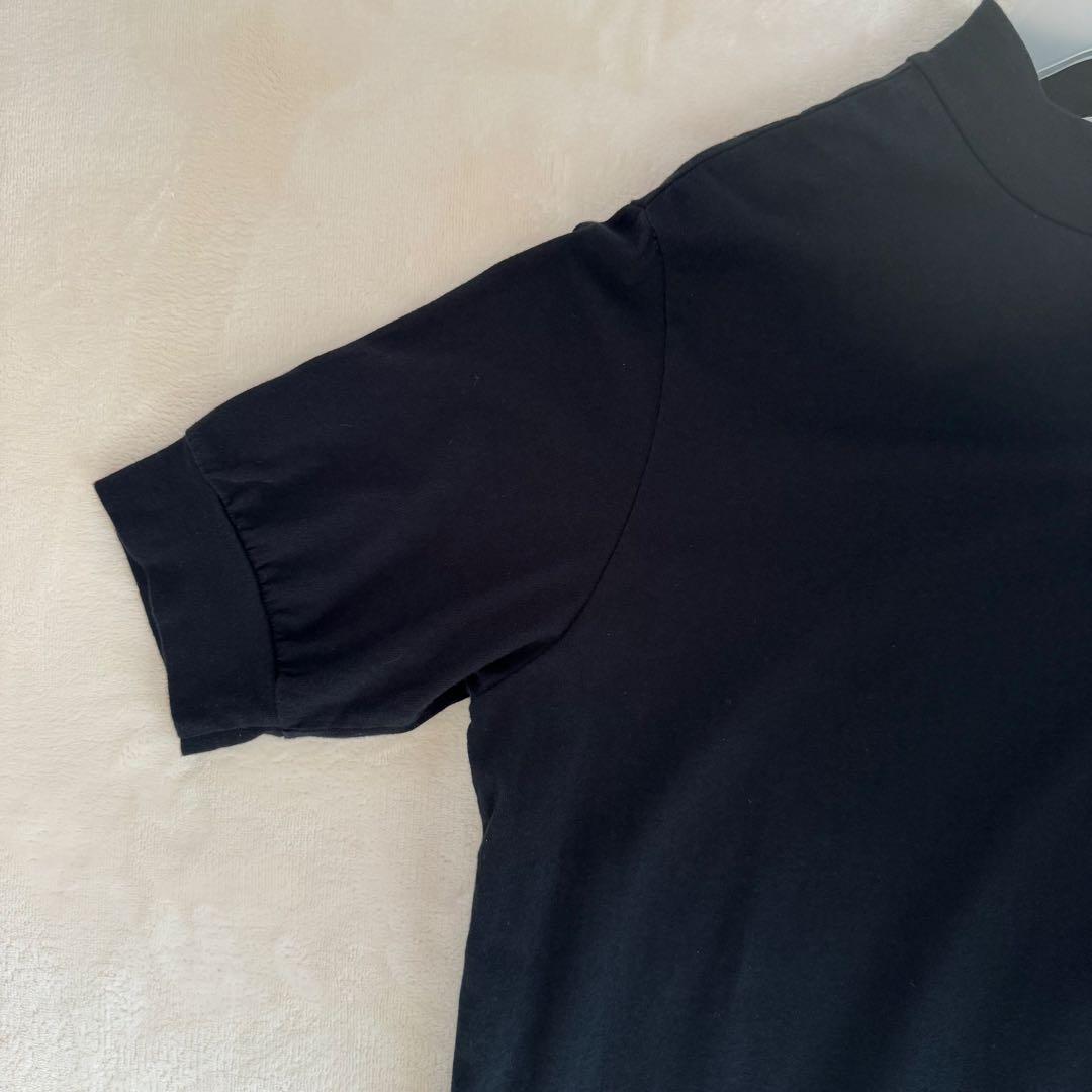 【美品】homspun ホームスパン 天竺ハイネック半袖ワンピース ブラック