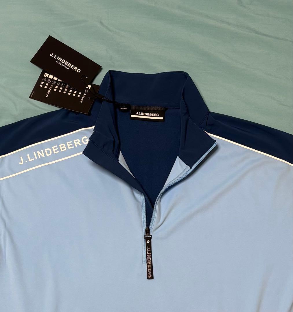 J.LINDEBERG 防風 半袖ハーフジップ46(L相当) ブルー　新品