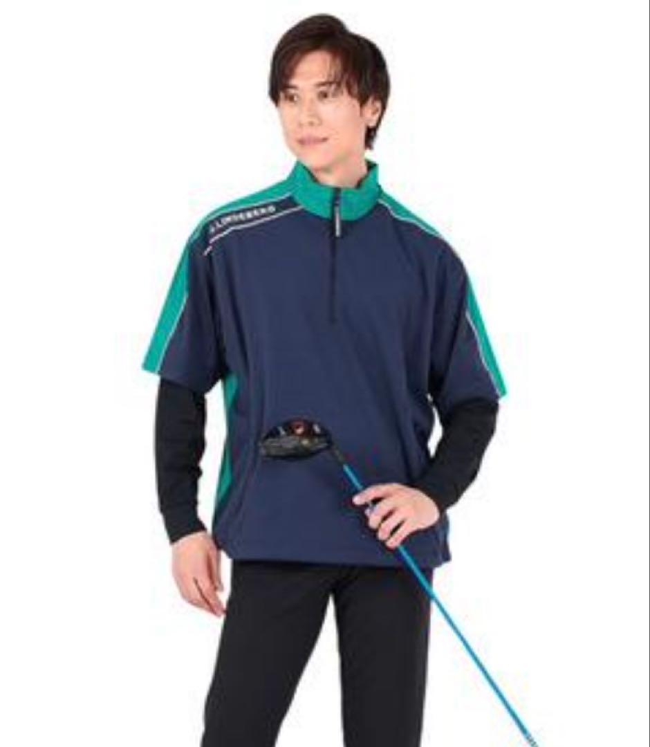 J.LINDEBERG 防風 半袖ハーフジップ46(L相当) ブルー　新品
