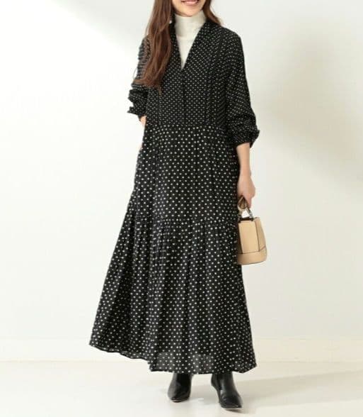 IENA別注 ne Quittez pas ドットプリントティアードワンピース