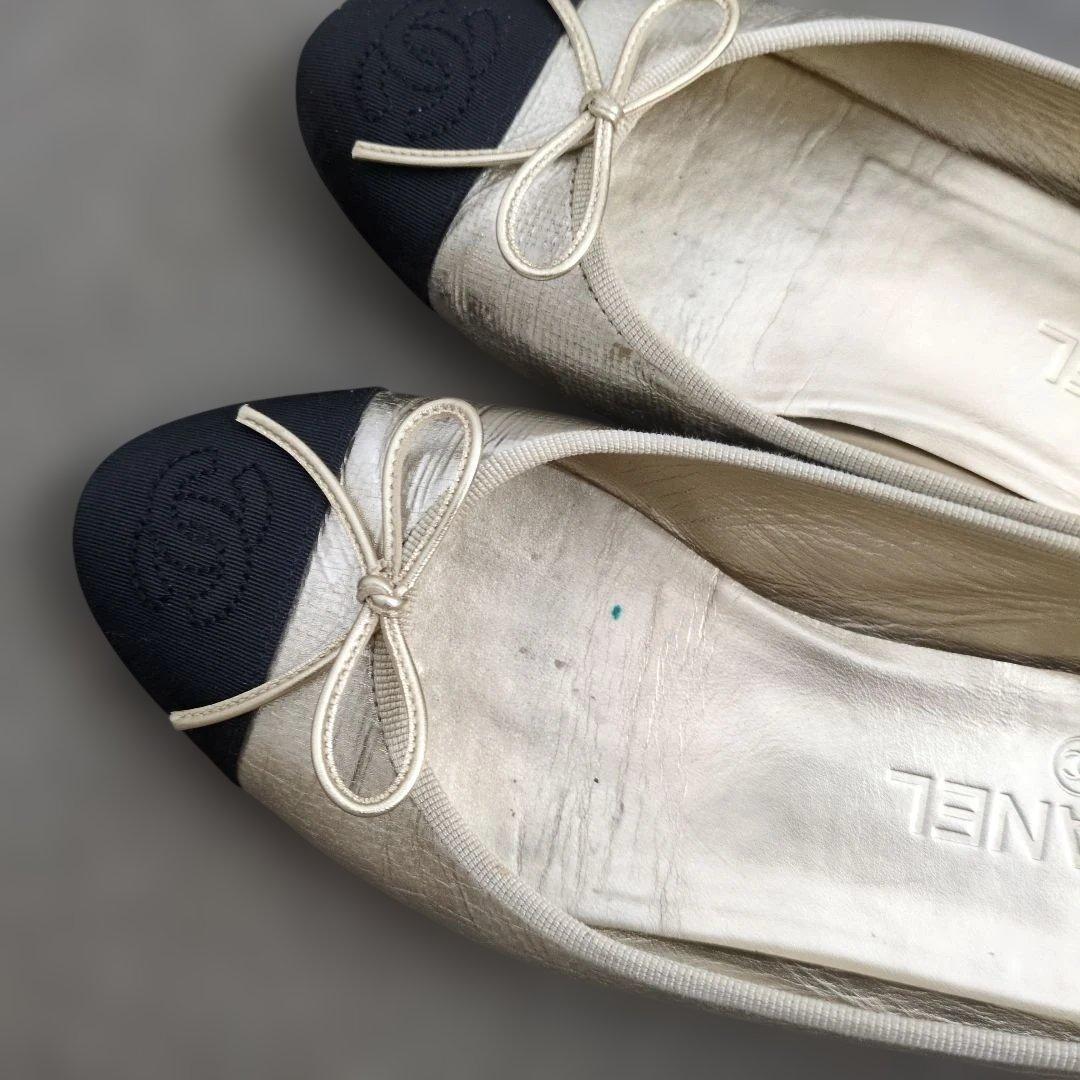 CHANEL バレエシューズ シルバー/ブラック