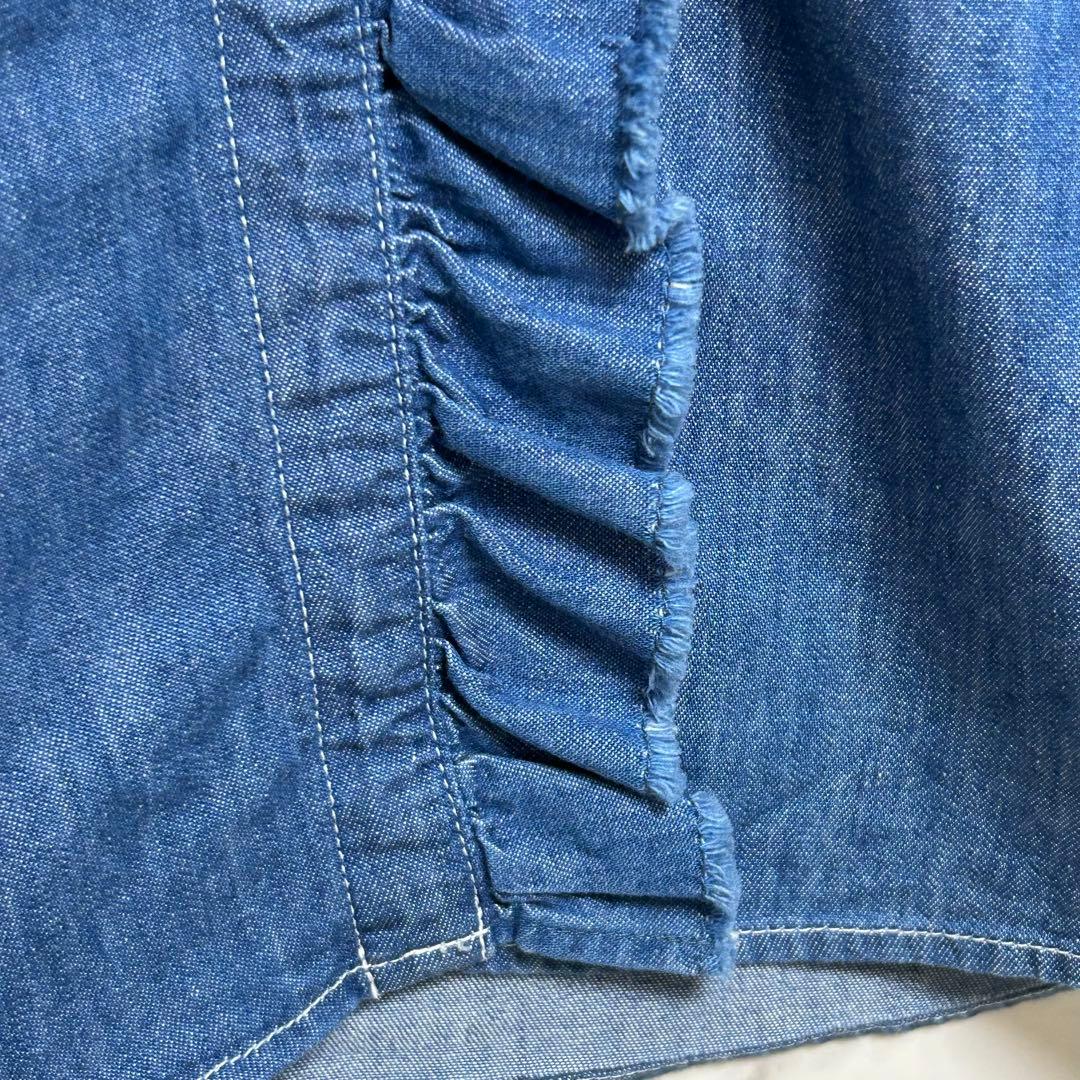 【UNITED ARROWS】デニム フリルシャツ　スタンドカラー長袖　日本製