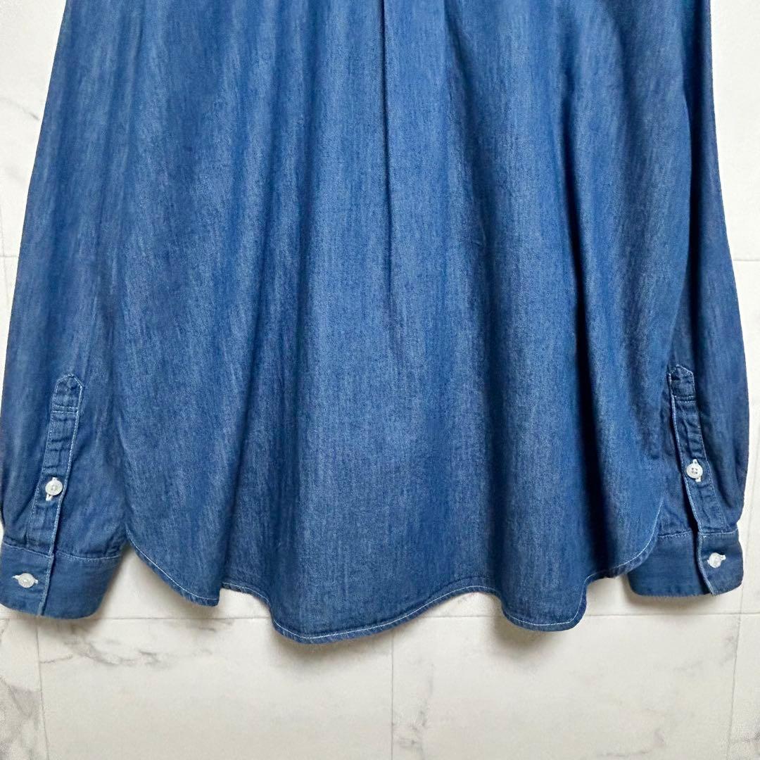 【UNITED ARROWS】デニム フリルシャツ　スタンドカラー長袖　日本製