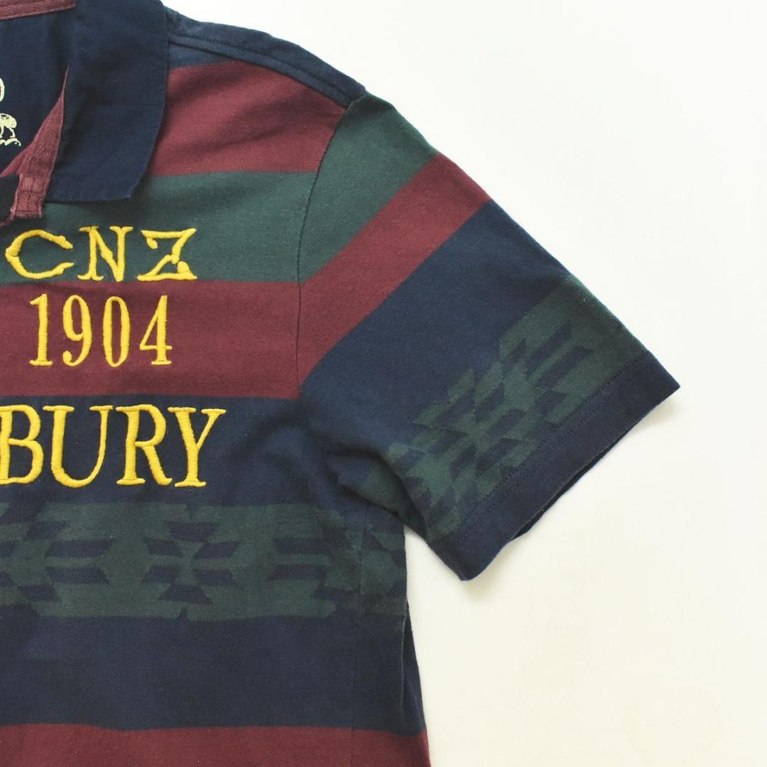 【ネイティブ】 刺繍ロゴ カンタベリー 半袖 ラガーシャツ M ボーダー柄