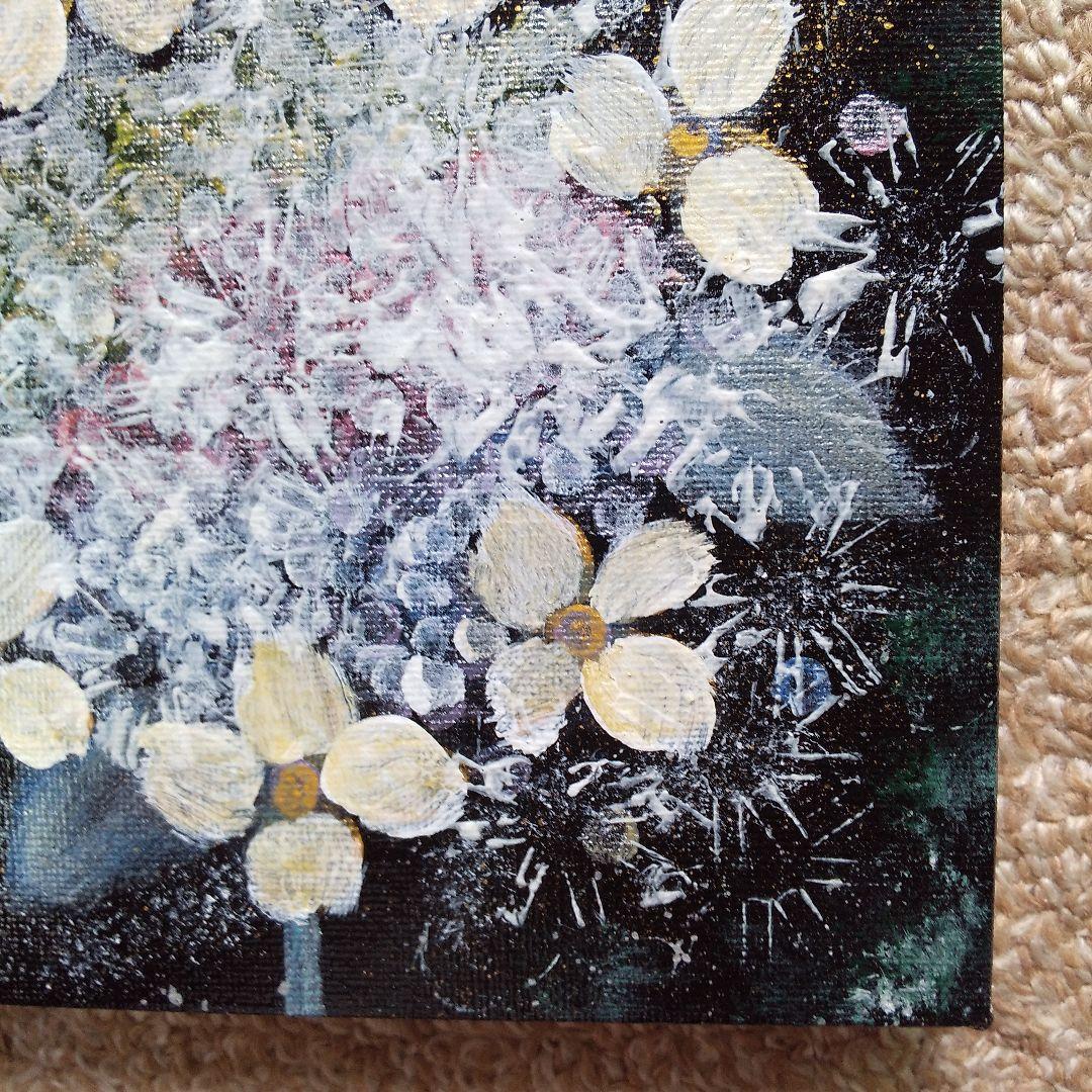 油絵 「夜空に輝く紫陽花」F3号 （匿名配送）